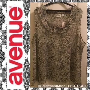 Avenue sheer tank with lacy print ruffle detail